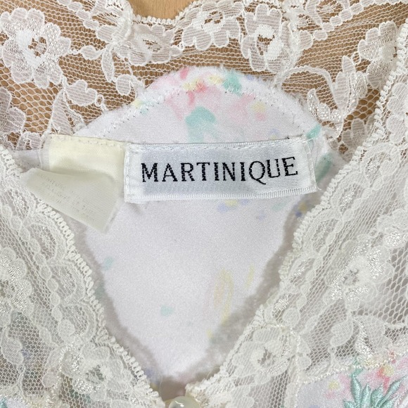 Martinique Nightgown Womens Large White Floral Lace Bias Satin Slip Dress Plung - Picture 3 of 8